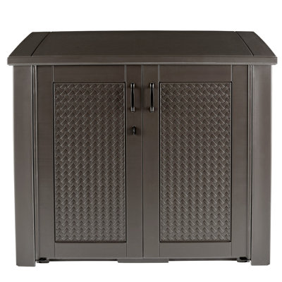 Patio 123 Gallon Water Resistant Plastic Lockable Cabinet Deck Box in Chocolate