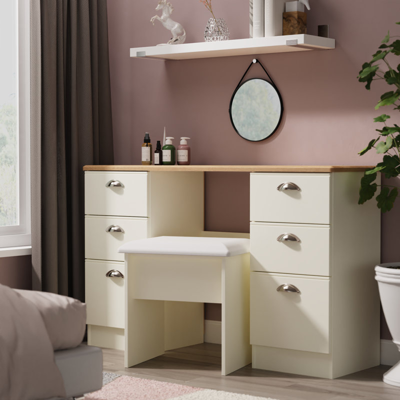 Fully Assembled Murier Dressing Table, Cream Ash/Riviera Oak