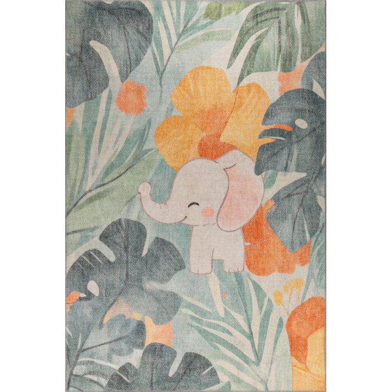 Tapis décoratif vert à motif animalier pour enfants, Rectangle 7 pi 7 po x 10 pi 10 po