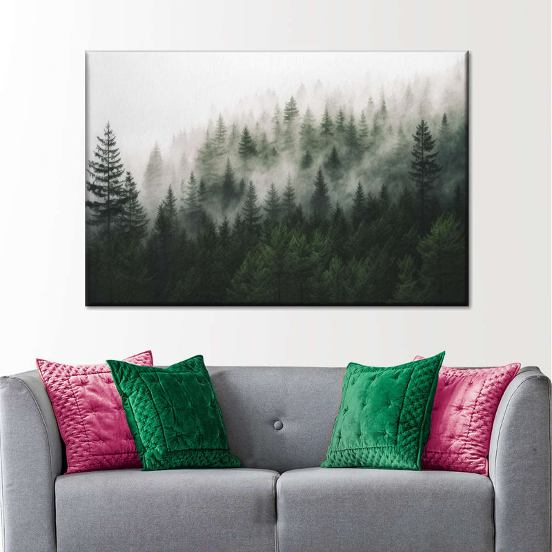 Forêt enveloppée de brouillard sur toile, H 8 po x l 12 po x P 1 po
