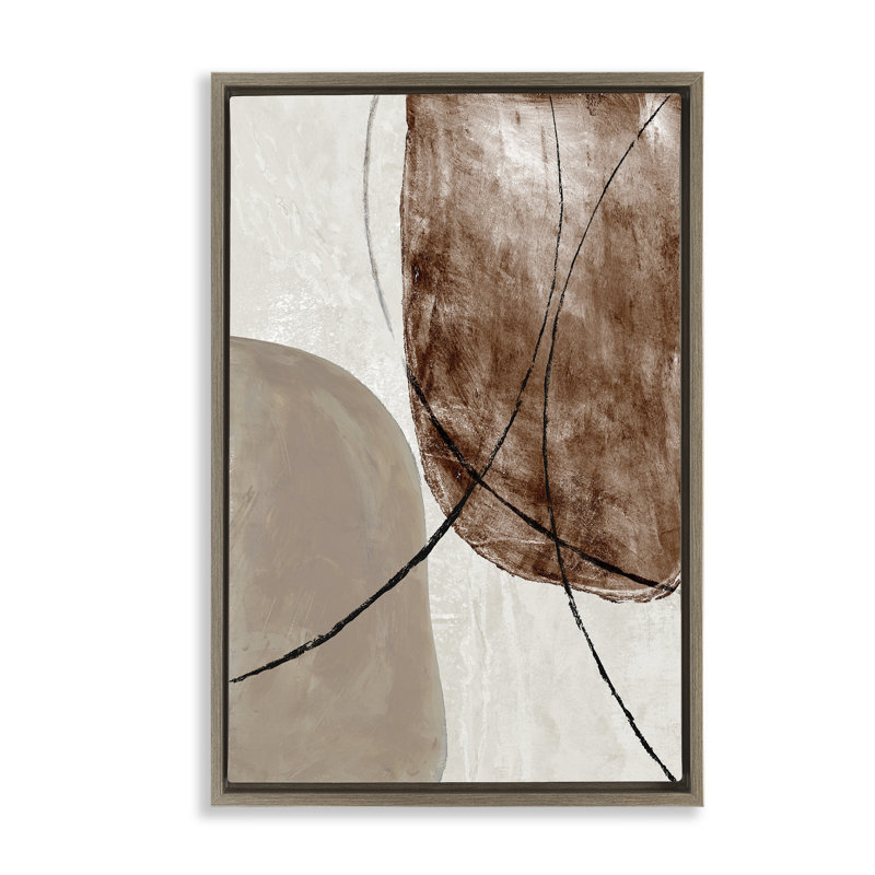 Cadre flottant abstrait taupe et brun, design par Merri Pattinian, H 25 po x l 17 po, Cadre flottant orme Montalcino