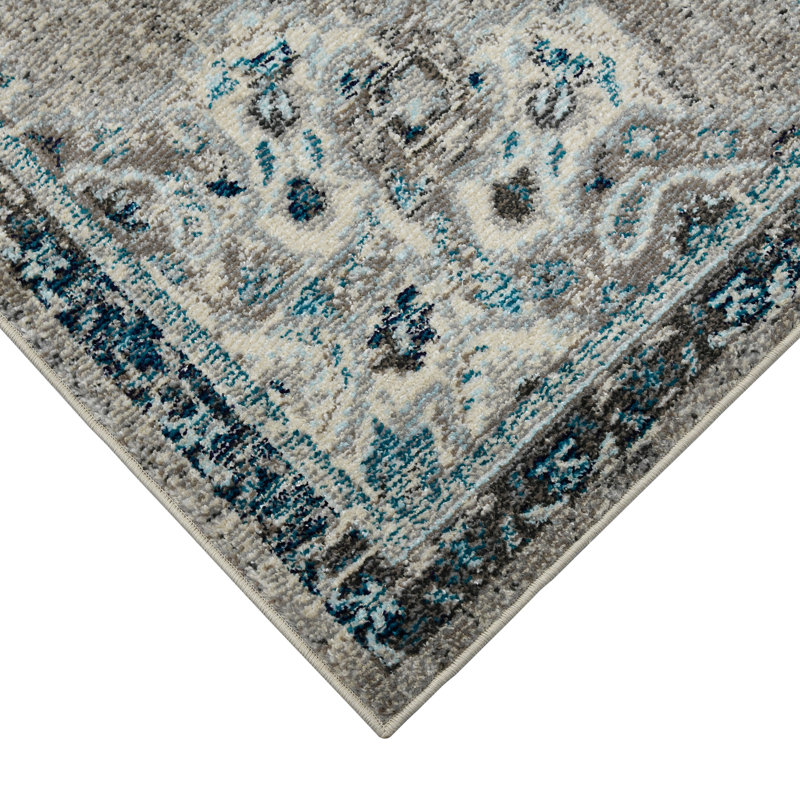 Tapis bleu / gris Nieve, Tapis de couloir 2 pi 7 po x 8 pi