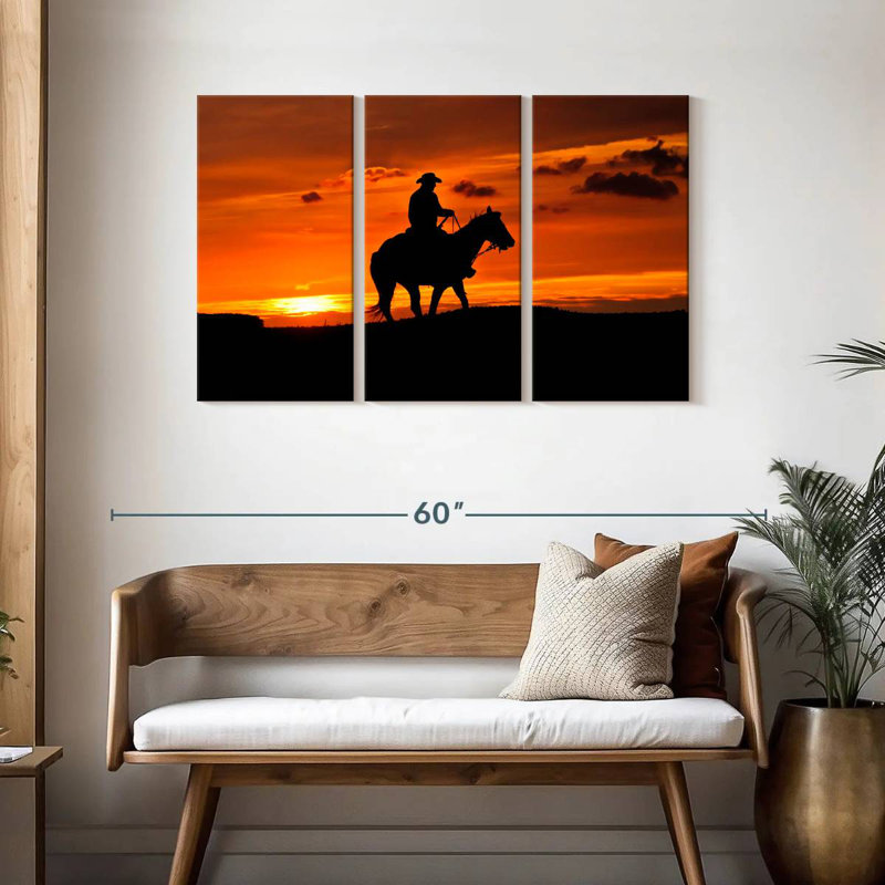 Coucher de soleil à cheval Mehar, H 28 po x l 45 po
