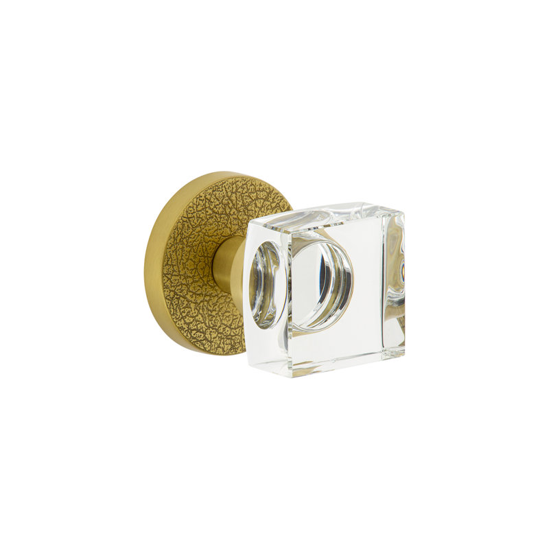 Rosette en cuir Viaggio Circolo avec bouton en cristal Quadrato, 2.375", Laiton satiné