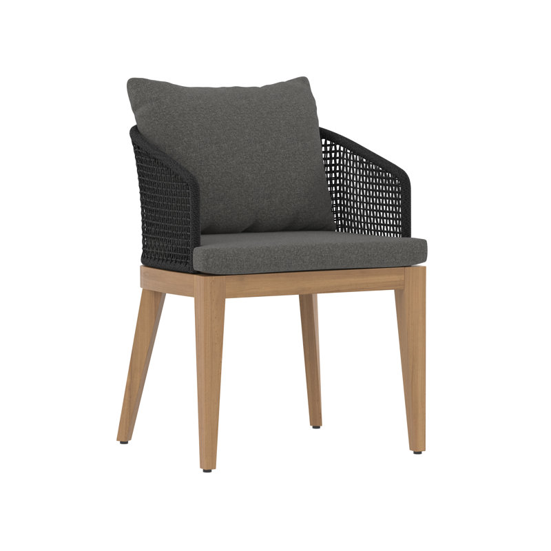 Capri Outdoor Teak Dining Armchair, Black Frame/Gracebay Gray Cushion
