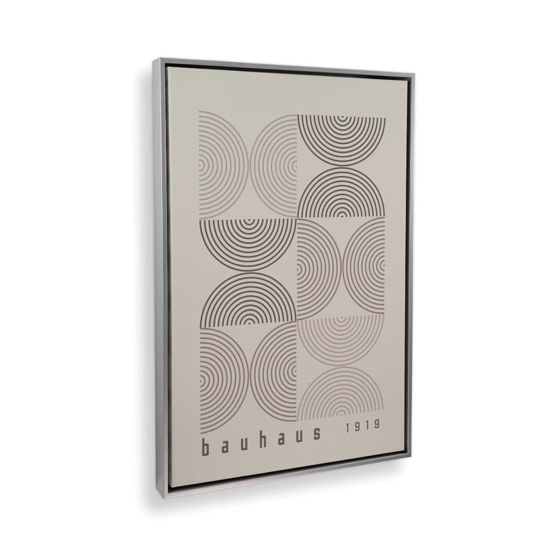 Affiche de composition Bauhaus, H 12,75 po x l 8,75 po, Beige / taupe chaud, Cadre flottant en chrome poli