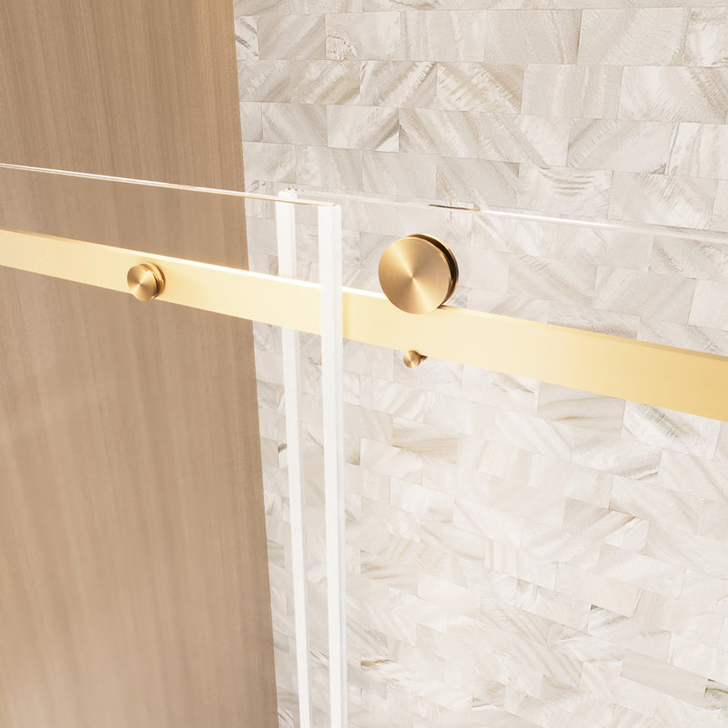 American Design Single Sliding Shower Door 56 - 60 "W X 76" H, 6 Mm Clear Tempered Glass, Proof Film, Stainless Steel Square Tube Track, Brushed Gold Handle, 4.8Cm Wheels, Water Bottom Strip For