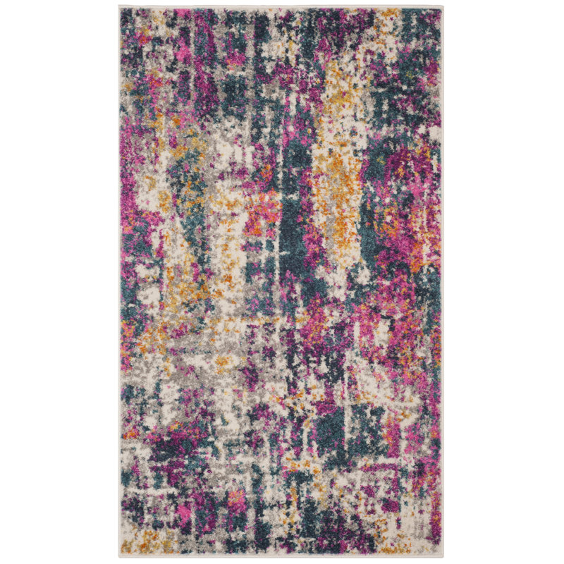 Christa Abstract Ivory/Blue Area Rug, Rectangle 3' x 5'