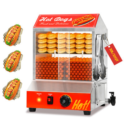 32qt 1000w 110v Hot Dog Steamer, 2-tier Stainless Steel Electric Hot Dog Bun Steamer With Bun Warmer