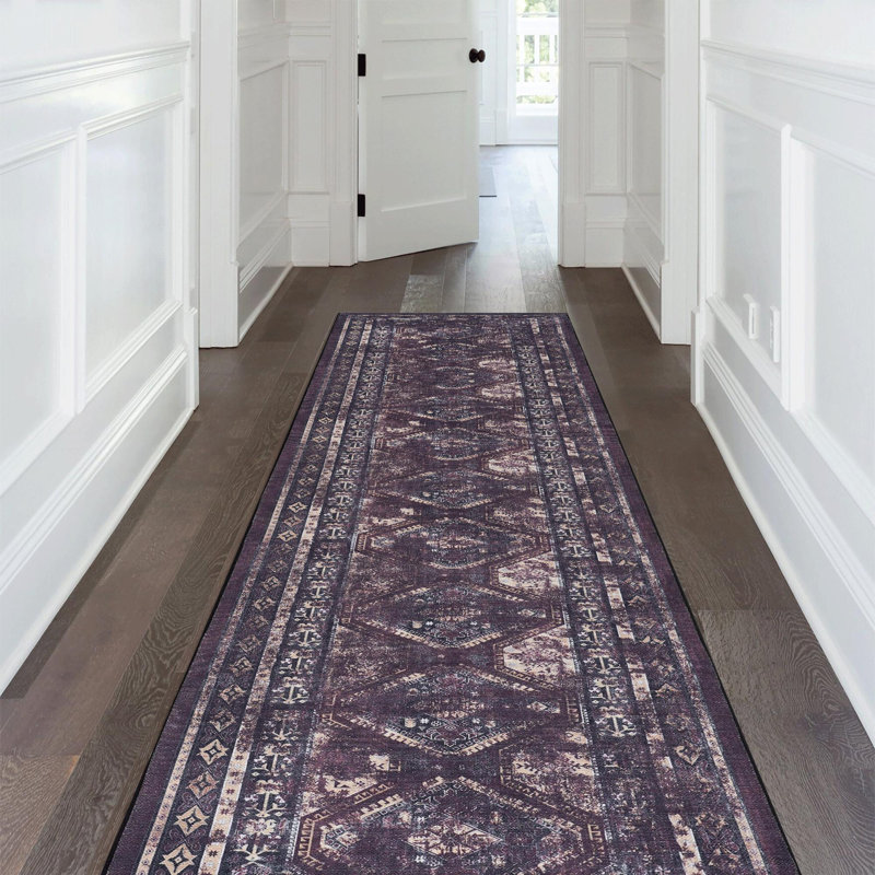 Black+Burgundy Washable Area Rug, Rectangle 2'5" x 10'