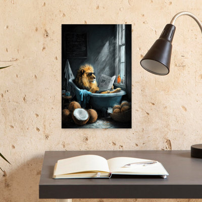 Lion In Bathtube 2 by Justyna Jaszke - Wrapped Canvas Print