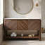 Meuble-lavabo 48 po en noyer moderne avec comptoir en pierre frittée Carrara, portes texturées et tablette ouverte, lavabo non inclus