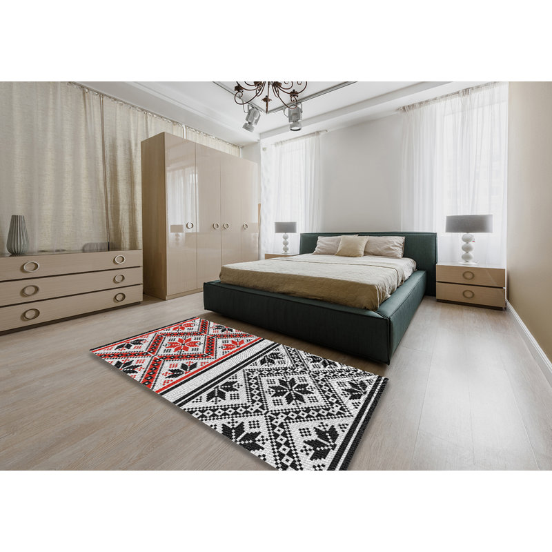 Tapis noir/zone orange à motifs, Rectangle 6 pi x 9 pi