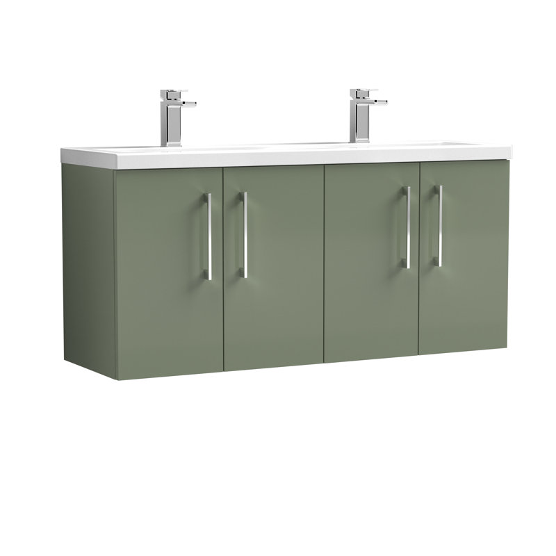 Arno 1205mm Double Bathroom Vanity with Integrated Vitreous China Basin, Satin Green