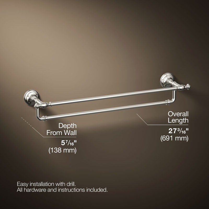 Artifacts® Double 24" Wall Mounted Towel Bar, Vibrant Polished Nickel