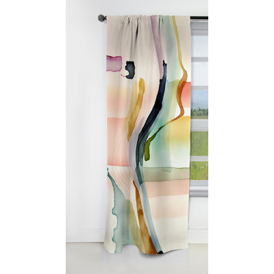 Multi-Color Abstract Waves III - Minimalism Curtain - Blackout Abstract Curtain - 1 Panels