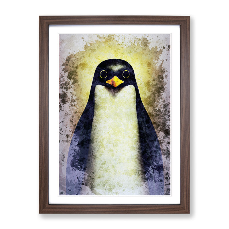 Watchful Penguin - Single Picture Frame Print, 64cm H x 46cm W x 2cm D, Walnut Framed