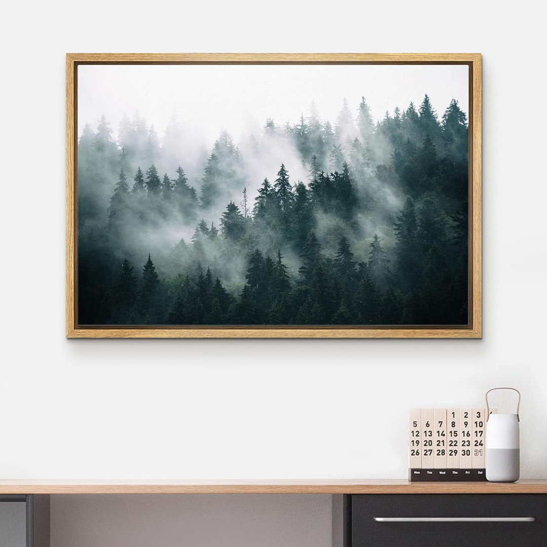 Green Misty And Fog Forest Nature Landscape Pictures Modern Framed Canvas Photograph Print Wall Art IDEA4WALL 