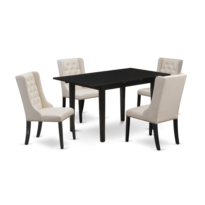 Ensemble de table de salle à manger avec plateau en bois massif Finish, Crème, crème, 3 pièces, Noir