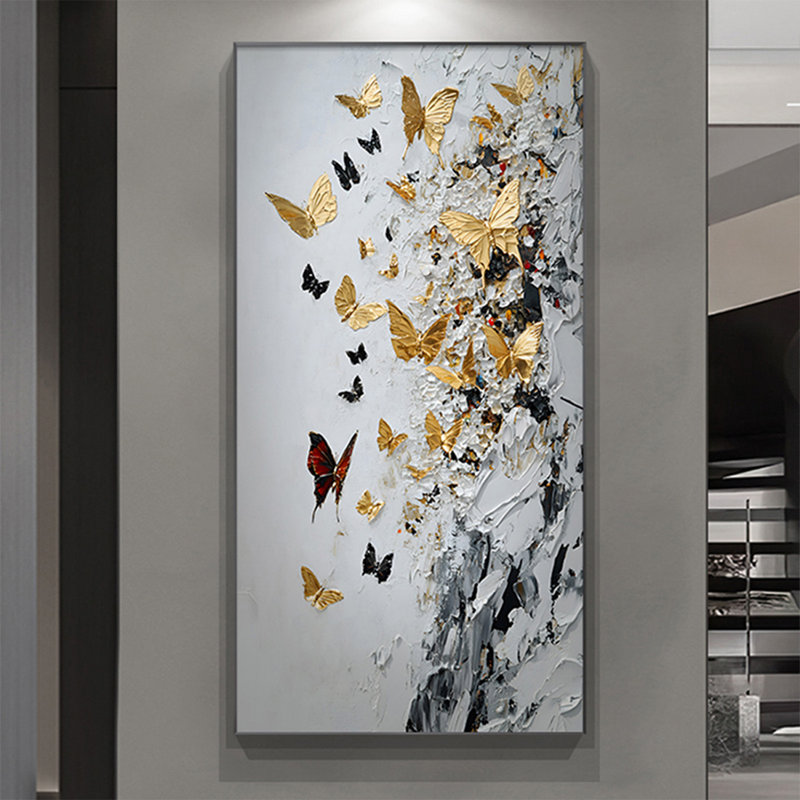 Art mural moderne sur toile abstraite moderne avec papillon doré, H 70,87 po x l 35,43 po
