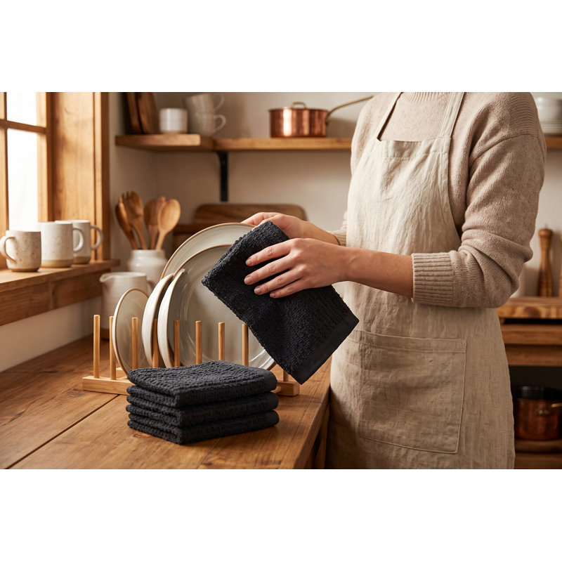 Ensemble de 6 torchons de cuisine Ermira en coton tissé plat - 100 % coton absorbant - Séchage rapide, peu pelucheux, vert thym