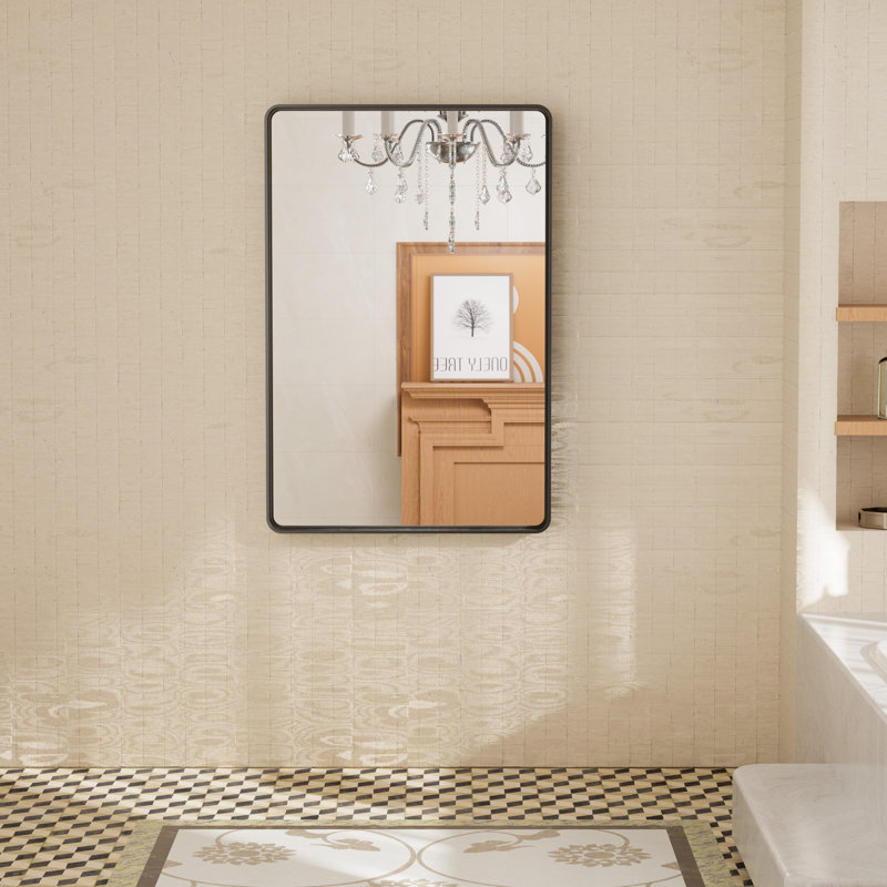 Miroir d'appoint Tyro, Noir mat, 42 po x 26 po, Rectangulaire