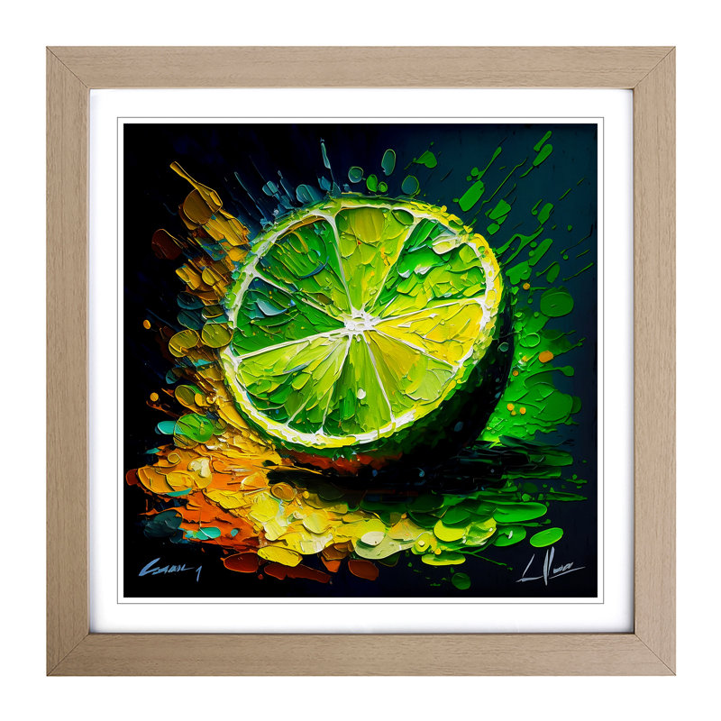 Lime Fruit Palette Knife Painting - Framed Print, Oak