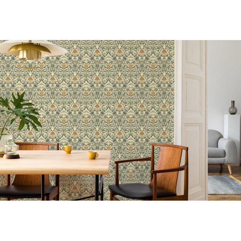 Ribbon Lily - Wallpaper, Traditional Taupe, Peel & Stick