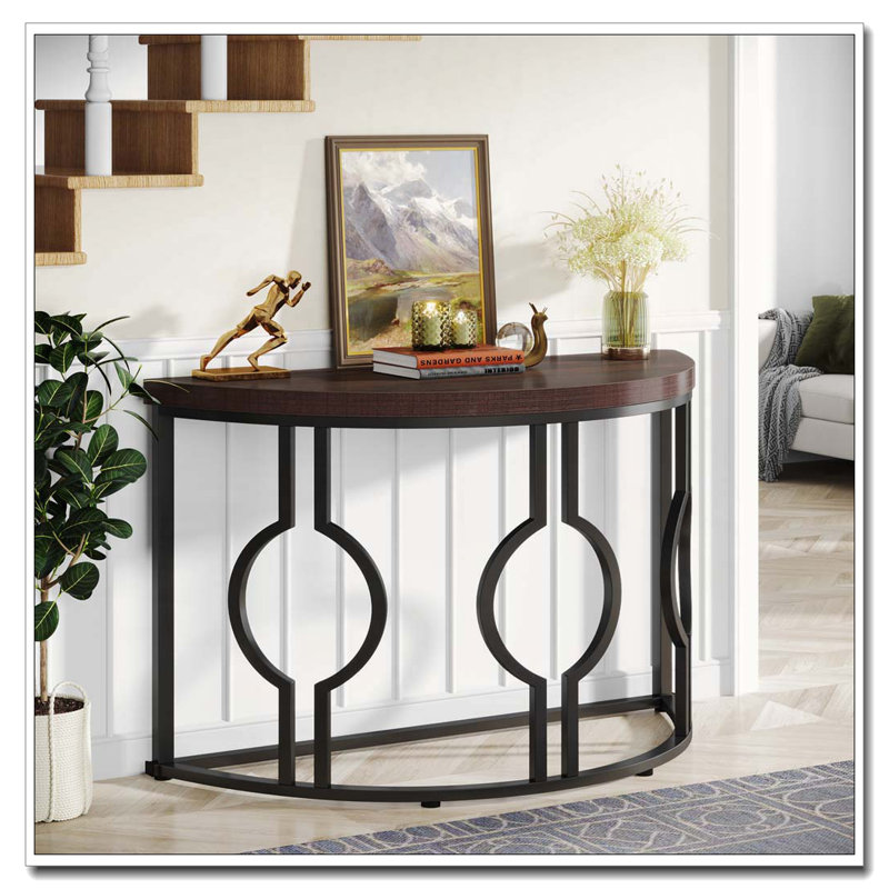 Half Moon Console Table with Geometric Base Multifunctional Design