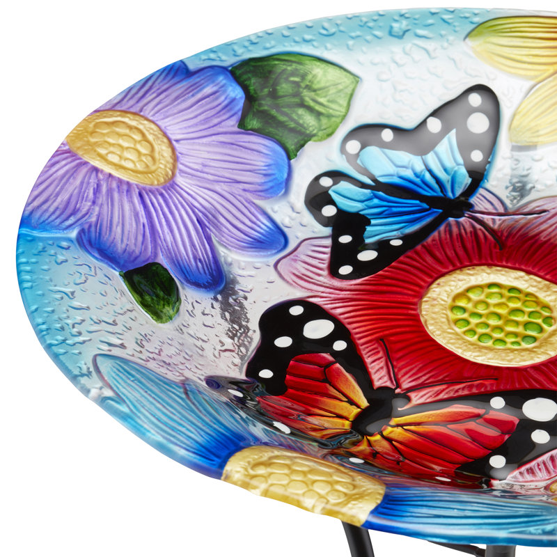Liyuan Glass Hand Painted Birdbath