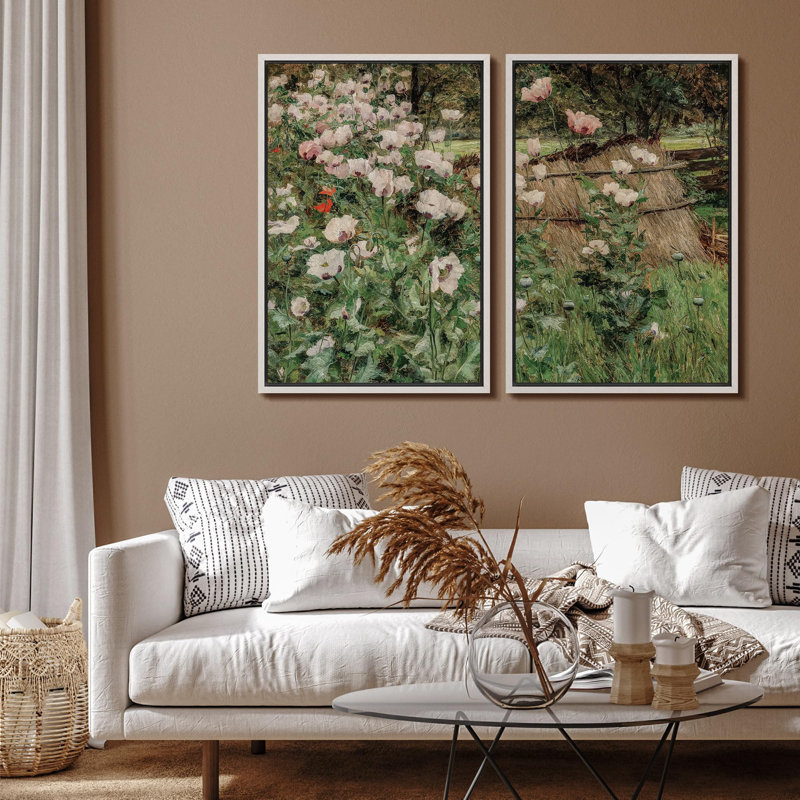 Coquelicots et meules de foin, campagne, élégance, nature, désert, illustrations, décor rustique, H 36 po x l 24 po, Blanc