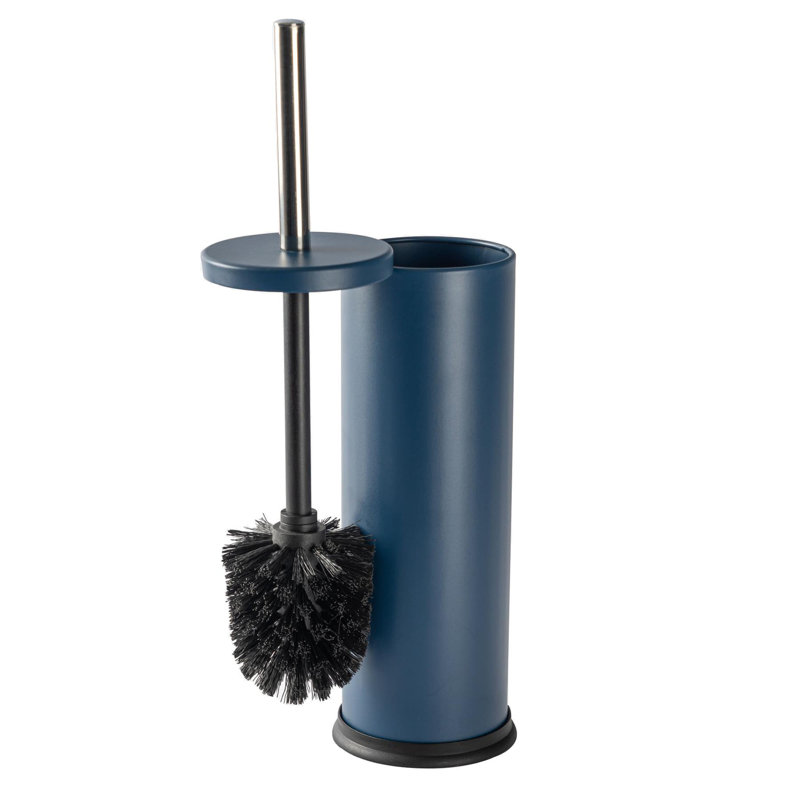 Harbour Housewares - Round Toilet Brush and Holder - Toilet Cleaning Brush Set with Non Slip Base, Matte Blue