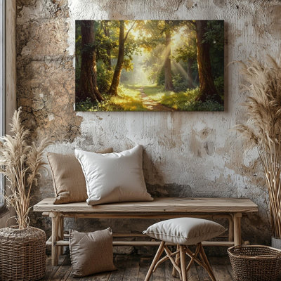 Wall Art Golden Forest Path Warm Sunlit Trail Through Peaceful Woodland Canvas Ready To Hang Gallery Wrapped Home Decor Modern Design