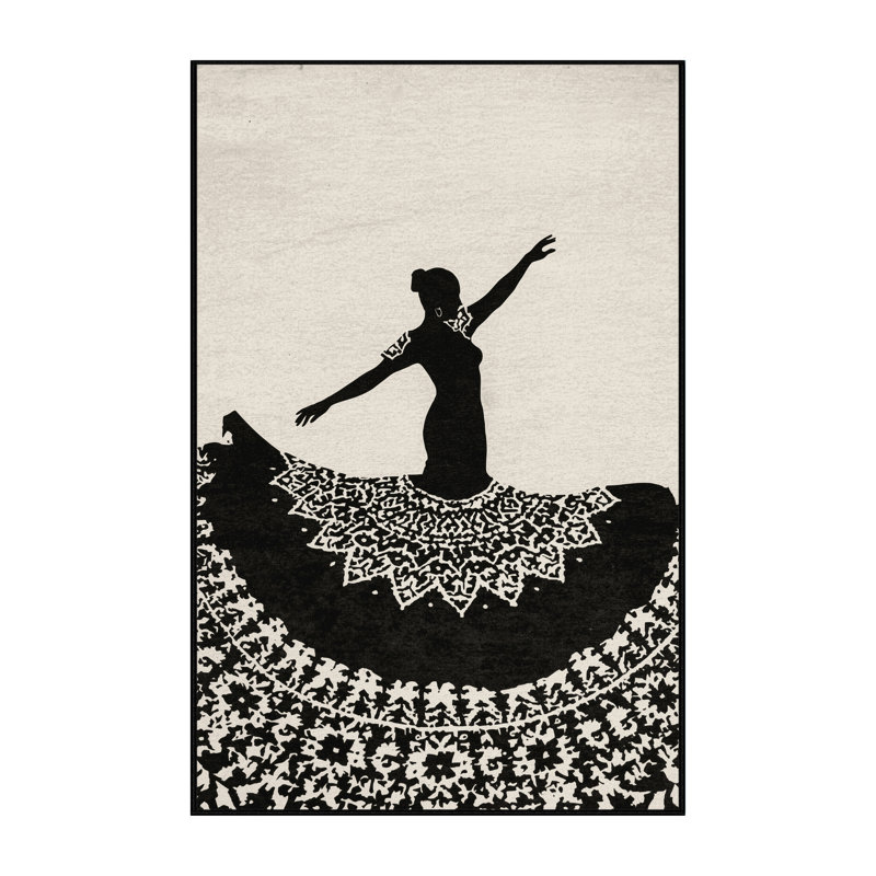 Tapis marocain d'inspiration mondiale de danseuse de flamenco Pacen lavable à la machine - reliure noire, 6 x 9