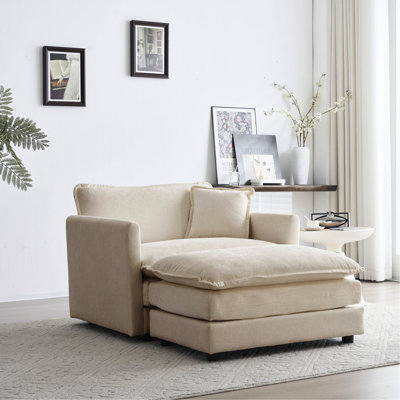 Chaise moderne avec revêtement en chenille beige - Structure en bois massif, confortable pour divers espaces, fauteuil de lecture, rembourrage doux, confortable