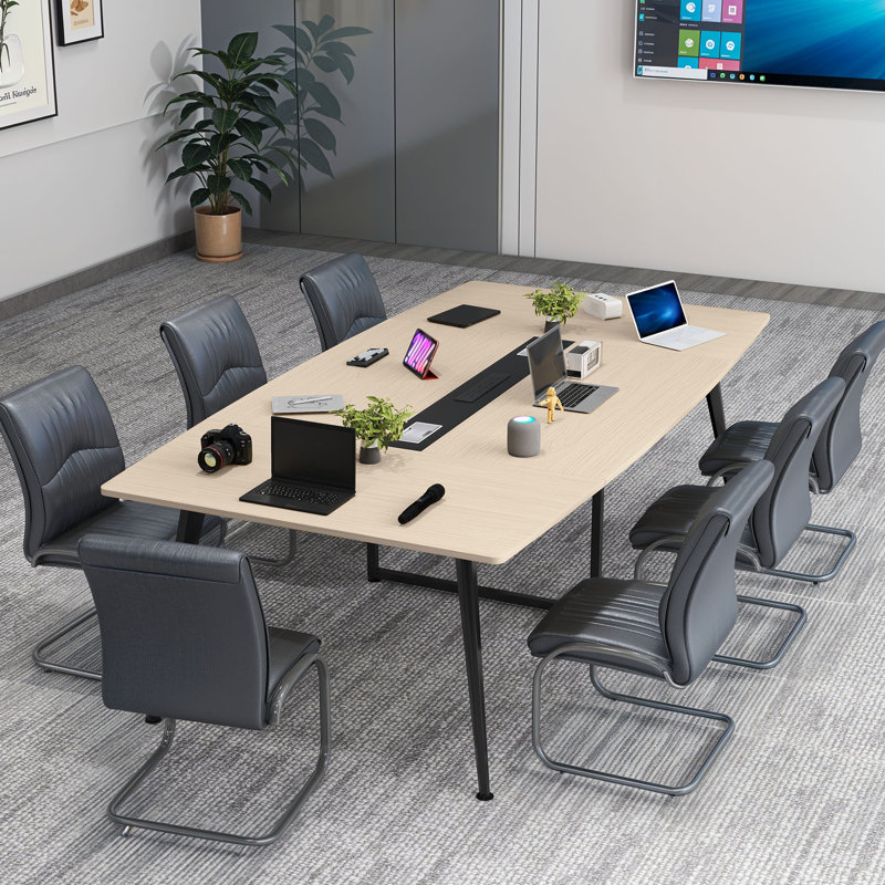 Table de conférence de 2,44 m (8 pi) avec prises électriques, table de réunion moderne de 2,28 m (89,7 po) avec passe-câbles et borne de recharge