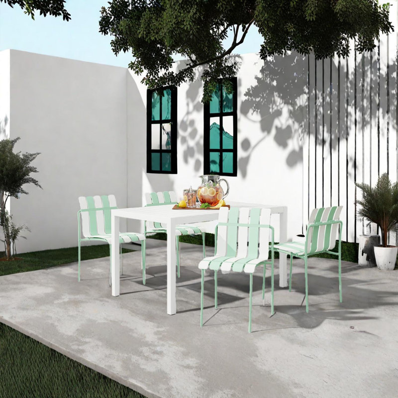 5-Piece Outdoor Dining Set with 55.12'' Rectangular Table and 4 Stackable PP Chairs