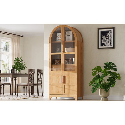 Arched Cabinet With 4 Doors, Adjustable Shelves, And Hidden Drawer, 71" Tall For Kitchen Reading Room Storage Function