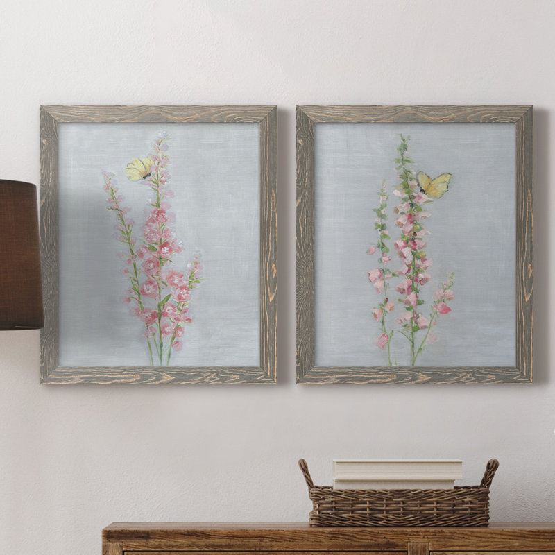 Foxglove Garden I - ensemble de 2 reproductions, H 20 po x l 17 po x P 1 po, Toile avec cadre gris, Pas de tapis