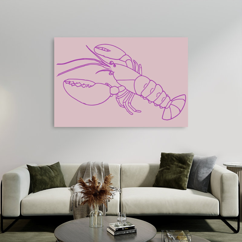 Vibrant Lobster Lines Minimalist Modern Lobster Ocean Wall Art Print by Treechild - Wrapped Canvas Print