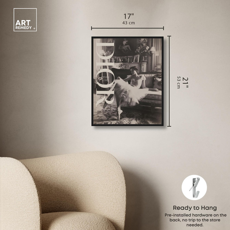 Toile de style ballerine par Art Remedy, H 21 po x l 17 po, Cadre flottant, Blanc