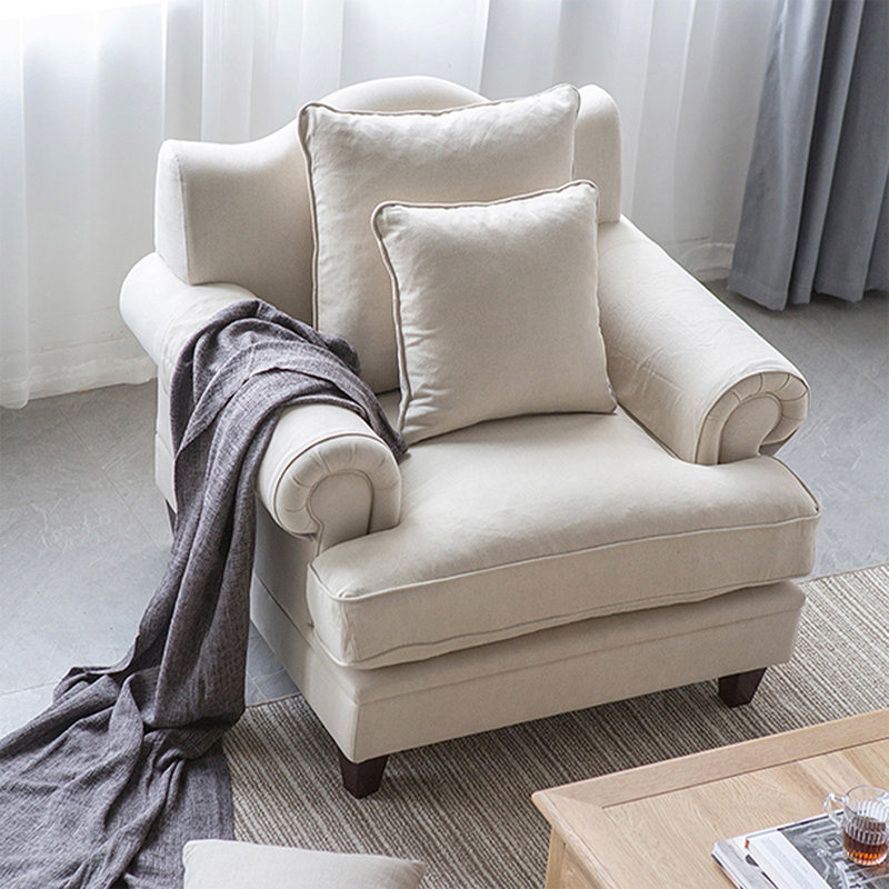 Fauteuil beige en coton et lin