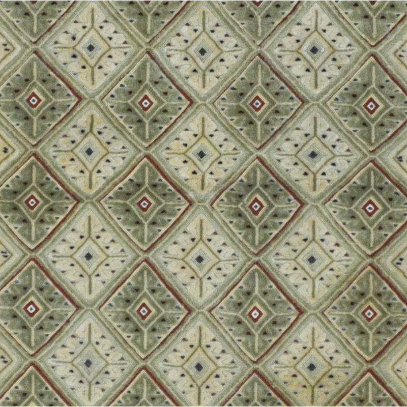 Tapis géométrique vert clair / gris / ivoire en laine tissé à plat à la main 2 pi 9 po x 4 pi 2 po