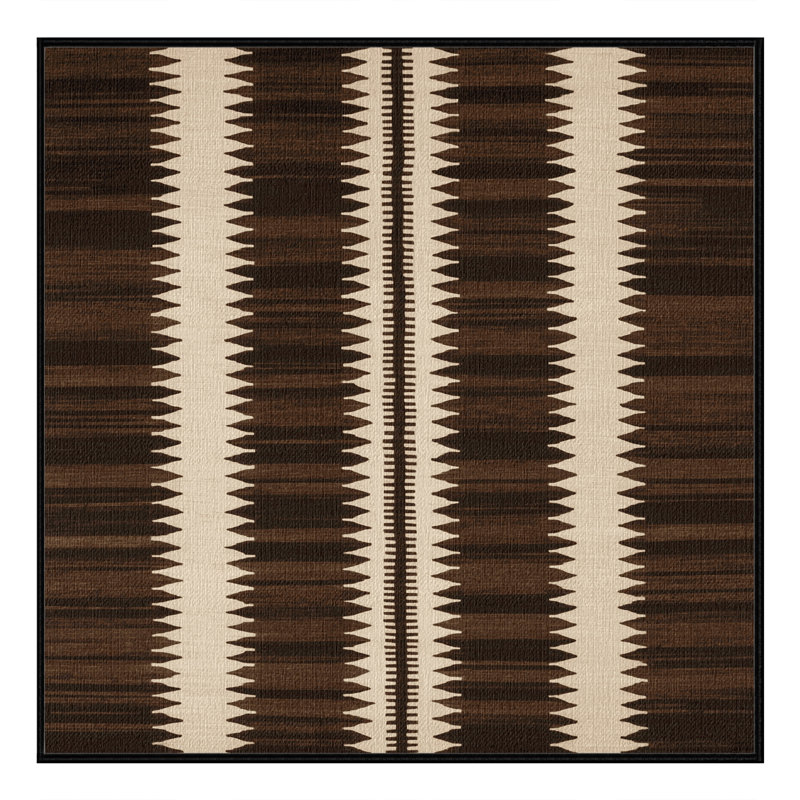 Washable Espresso Cream Striped Area Rug, Square 6'