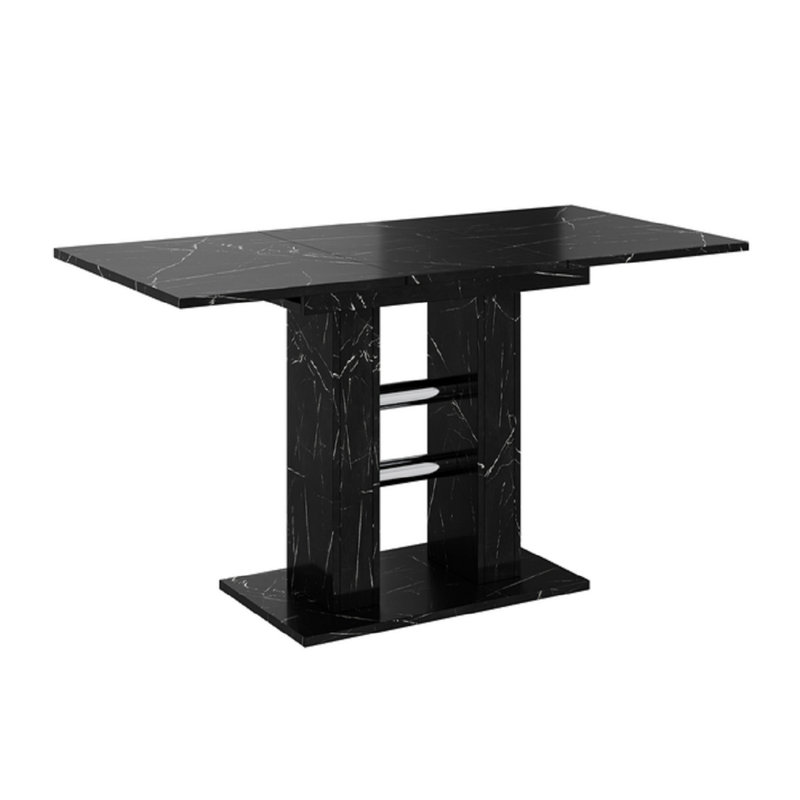 Extendable Dining Table With Marble Effect WILD MINI Small Extending Table 100-140 For 4 Seater, Black 