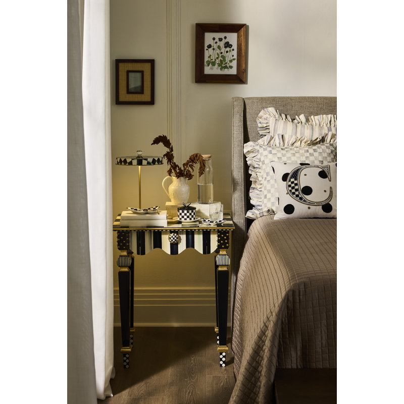 Royal Check LED Rechargeable Disk Table Lamp, Black/White