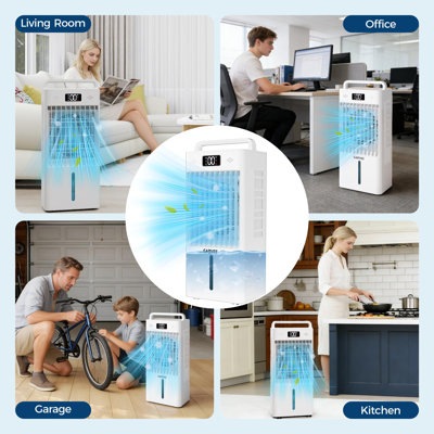 Portable Evaporative Air Cooler Fan,Swamp Cooler for Bedroom Office,Touch & Remote Control,2.6 Gal Water Tank,3-Speed Cooling Fan,3-Side Cooling Pads,Auto Swing Louvers,Carry Handle,White