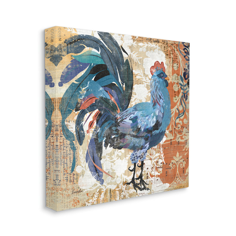 «Vintage Rooster Floral Collage», impression sur toile tendue, H 36 po x l 36 po x P 1,5 po