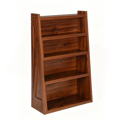 Wooden Expandable Bookshelf Storage Rack, 4-Tier L-Shaped Adjustable 2-Piece Bookcase, Extendable up to 47 Inches for Wall Corner & Small Spaces
