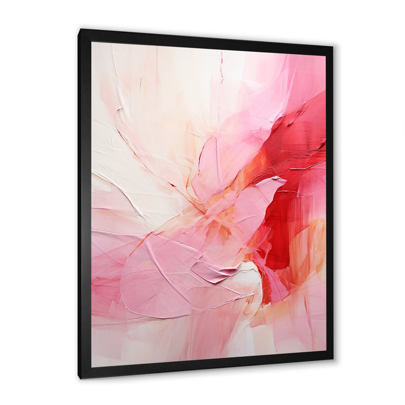Or et rose, rivière abstraite minimale I - impression, Cadre simple noir, H 44 po x l 34 po x P 1,5 po